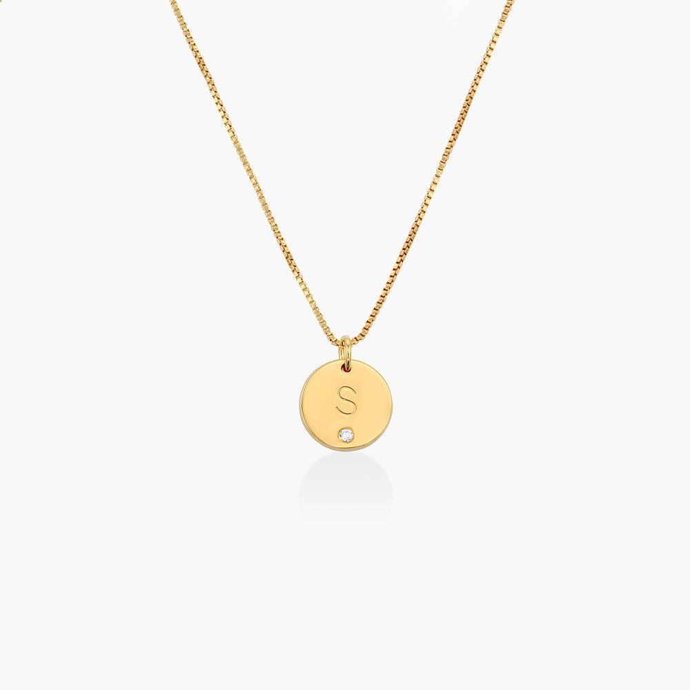 Willow Disc Initial Necklace with Diamond - Gold Plating-2 photo du produit