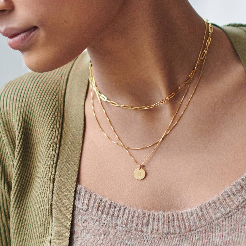 Willow Disc Initial Necklace with Diamond - Gold Plating-3 photo du produit