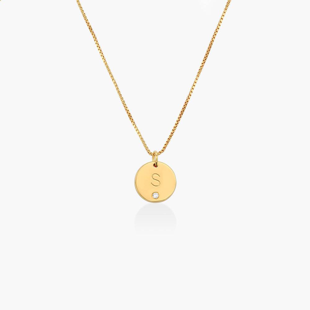 Willow Disc Initial Necklace with Diamond - Gold Vermeil