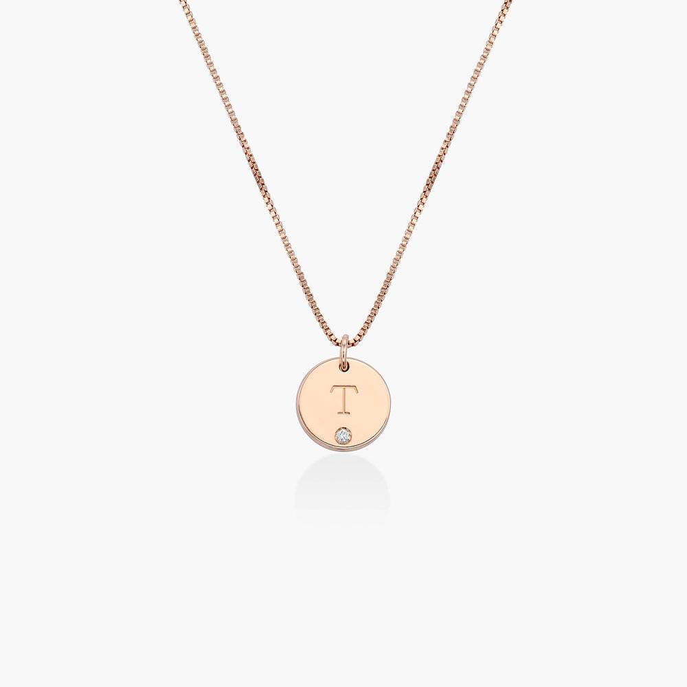 Willow Disc Initial Necklace with Diamond - Rose Gold Plating product photo