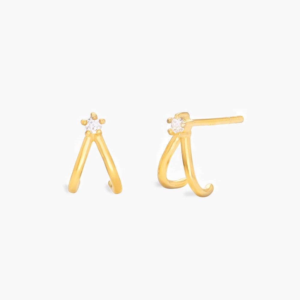 Wishbone Stud Earrings- Gold Plating with Cubic Zirconia-1 product photo