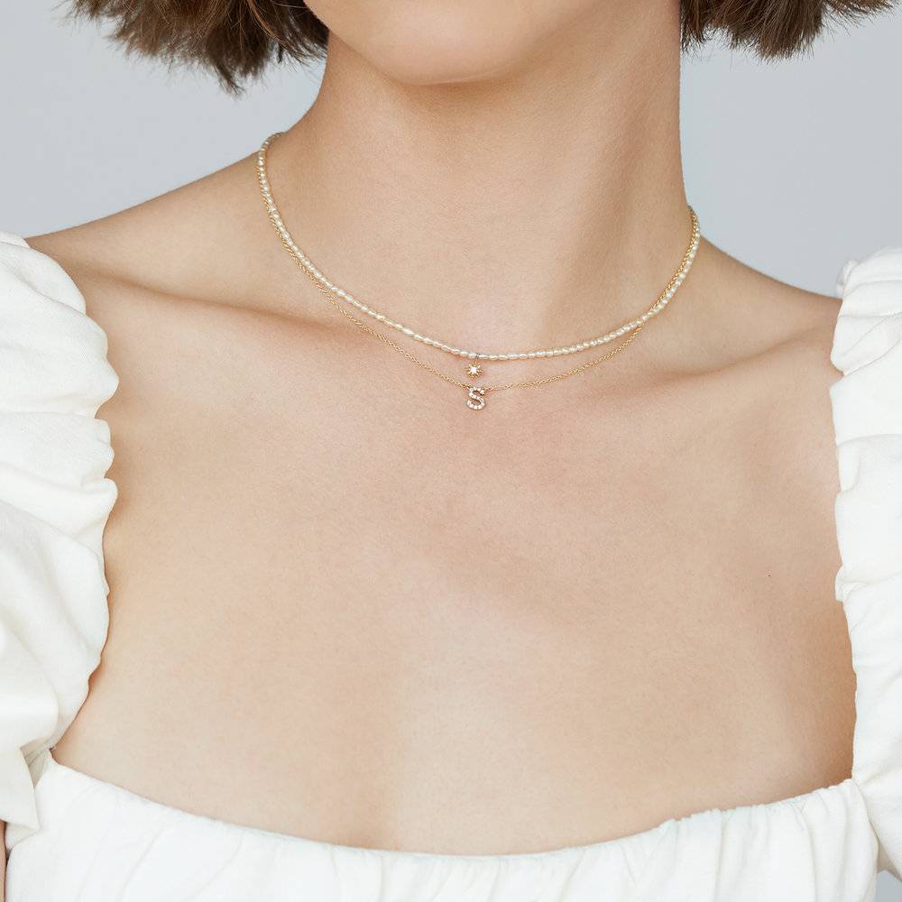 Zoe Initial Necklace with Diamonds- 14K Solid Gold-5 product photo