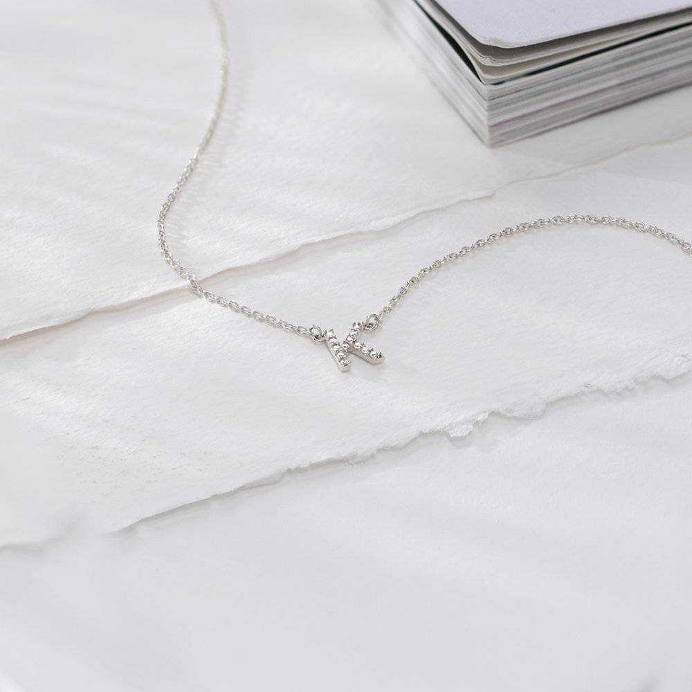 Zoe Initial Necklace with Diamonds - Silver-3 product photo