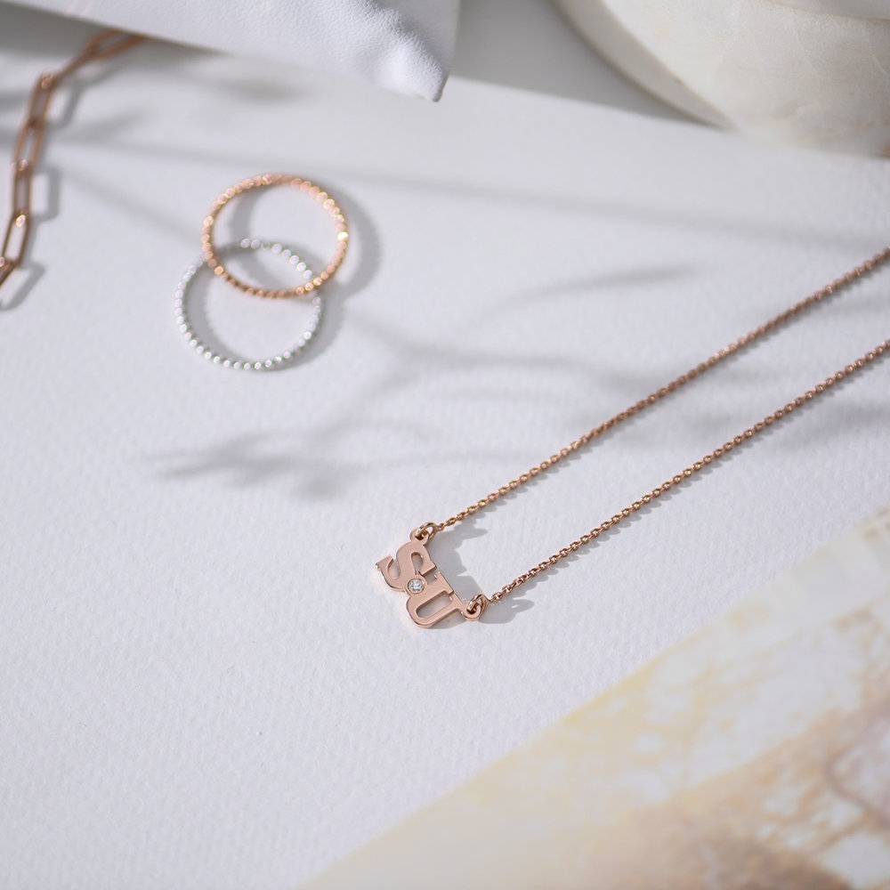 Seeing Double Initials Necklace - Rose Gold Vermeil With Diamond