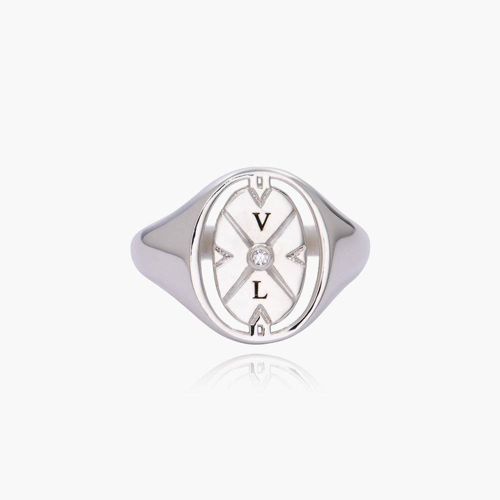 The Compass Ring With Diamonds- Silver