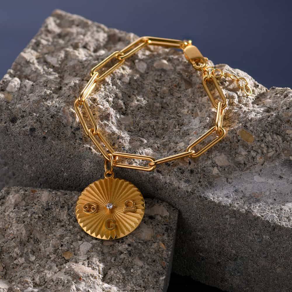 Tyra Initial And Zodiac Medallion Bracelet With Diamond- Gold Vermeil