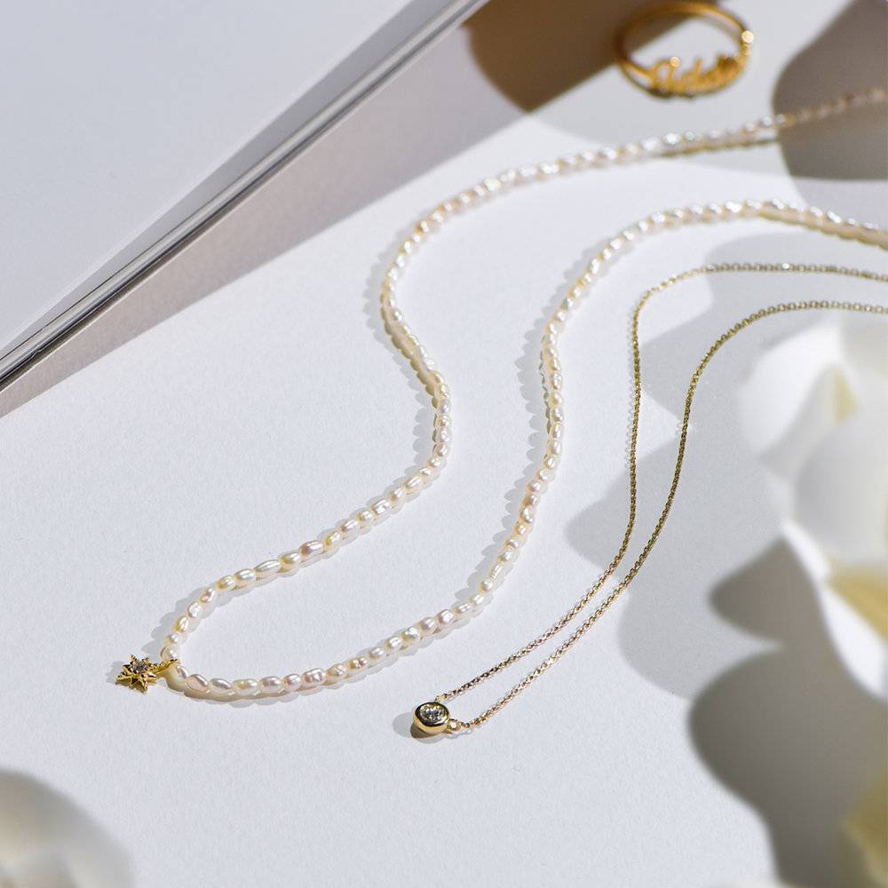 Verona White Pearl Necklace with Cubic Zirconia - Gold Plating-3 product photo