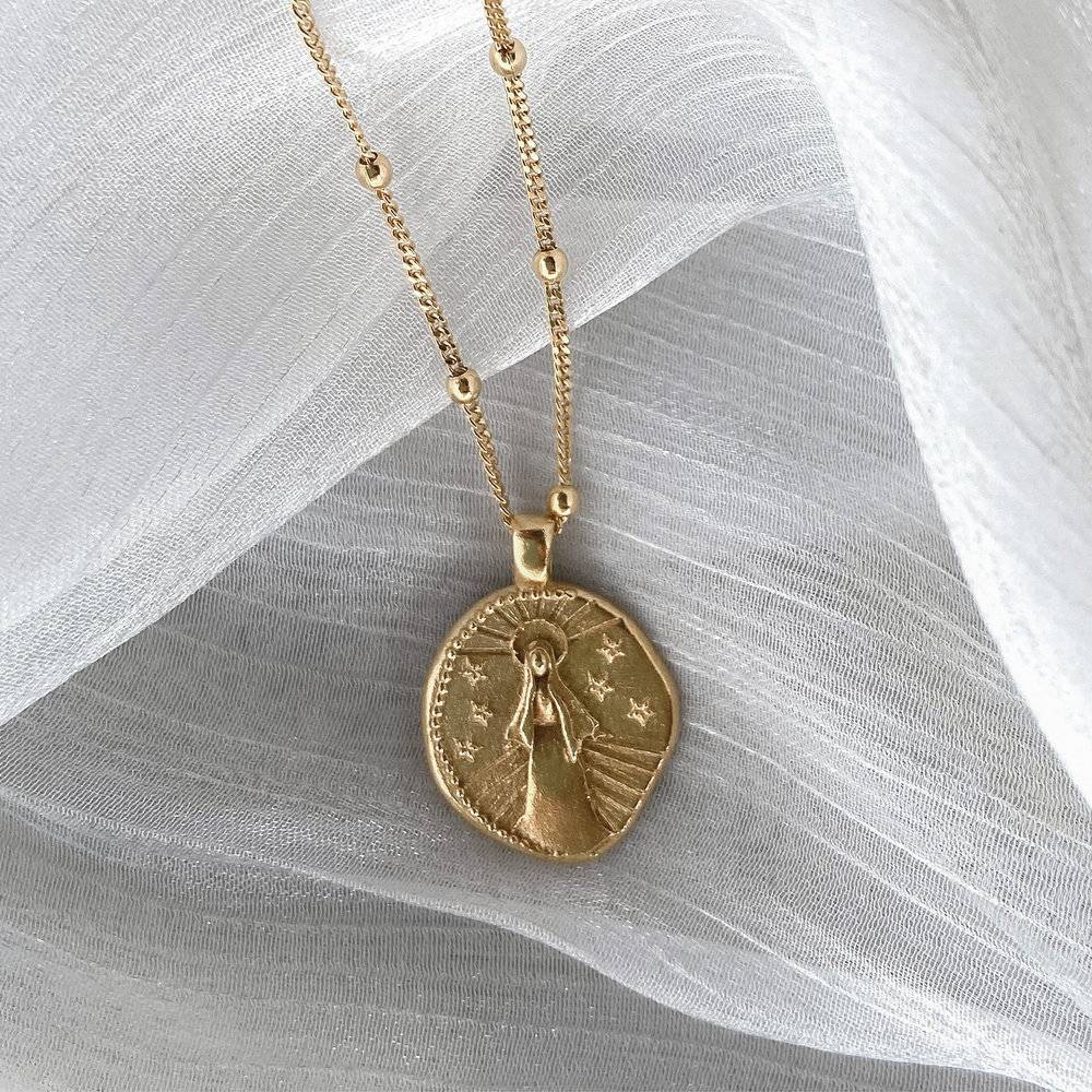 Virgin Mary Vintage Coin Necklace - Gold Vermeil