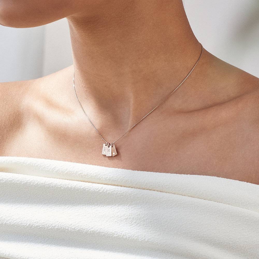 Willow Tag Initial Charm With Diamond - Rose Gold Plated