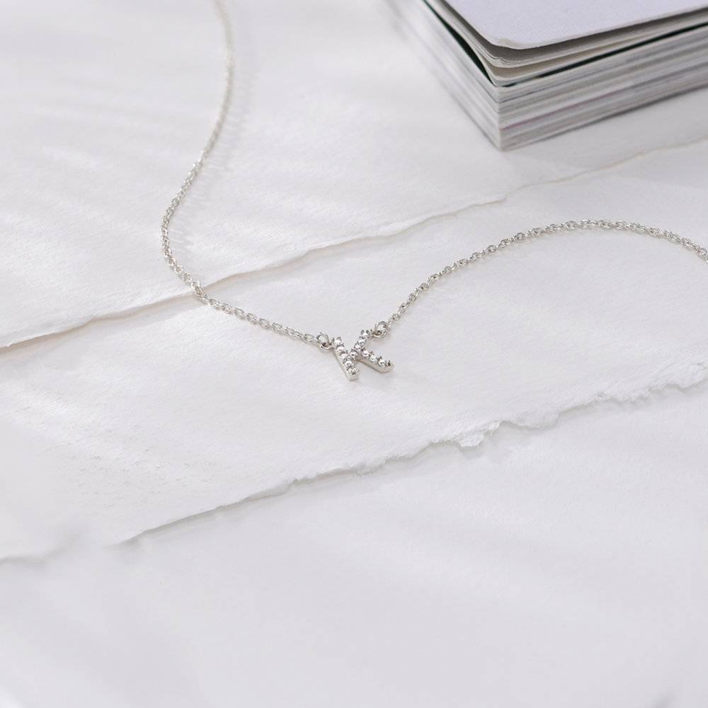 Zoe Initial Necklace with Diamonds - Silver