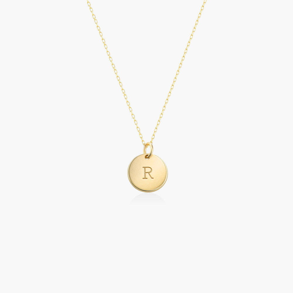 Alphabet Letter " M " Round Disc Initial Pendant With 18" Chain 14K Yellow Gold 