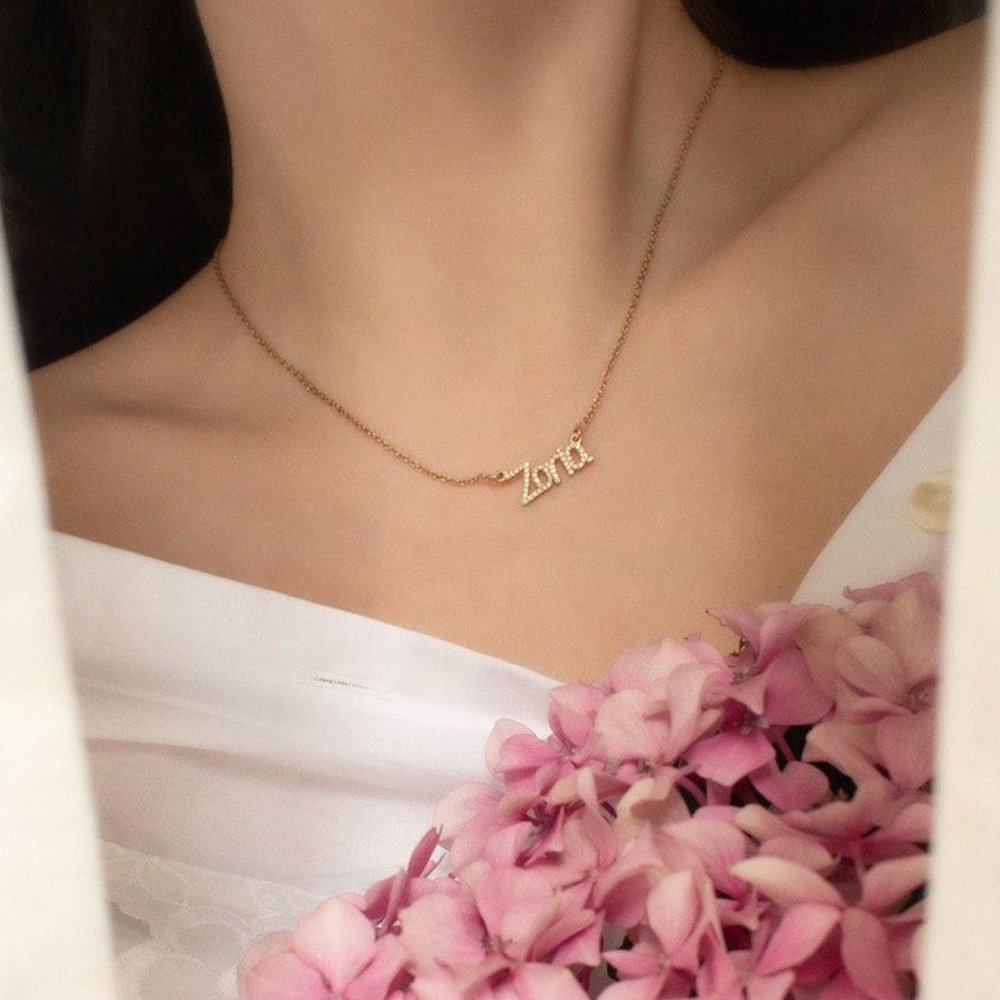 Pixie Name Necklace with Cubic Zirconia - Gold Plated - 1 product photo