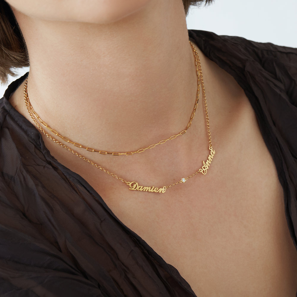 Multiple Name Necklace with Diamonds - Gold Vermeil - 2 product photo