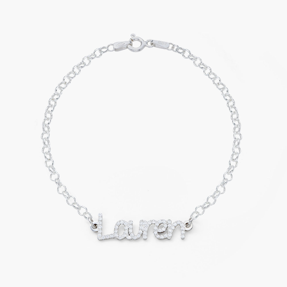 Pixie Name Bracelet with Cubic Zirconia - Silver