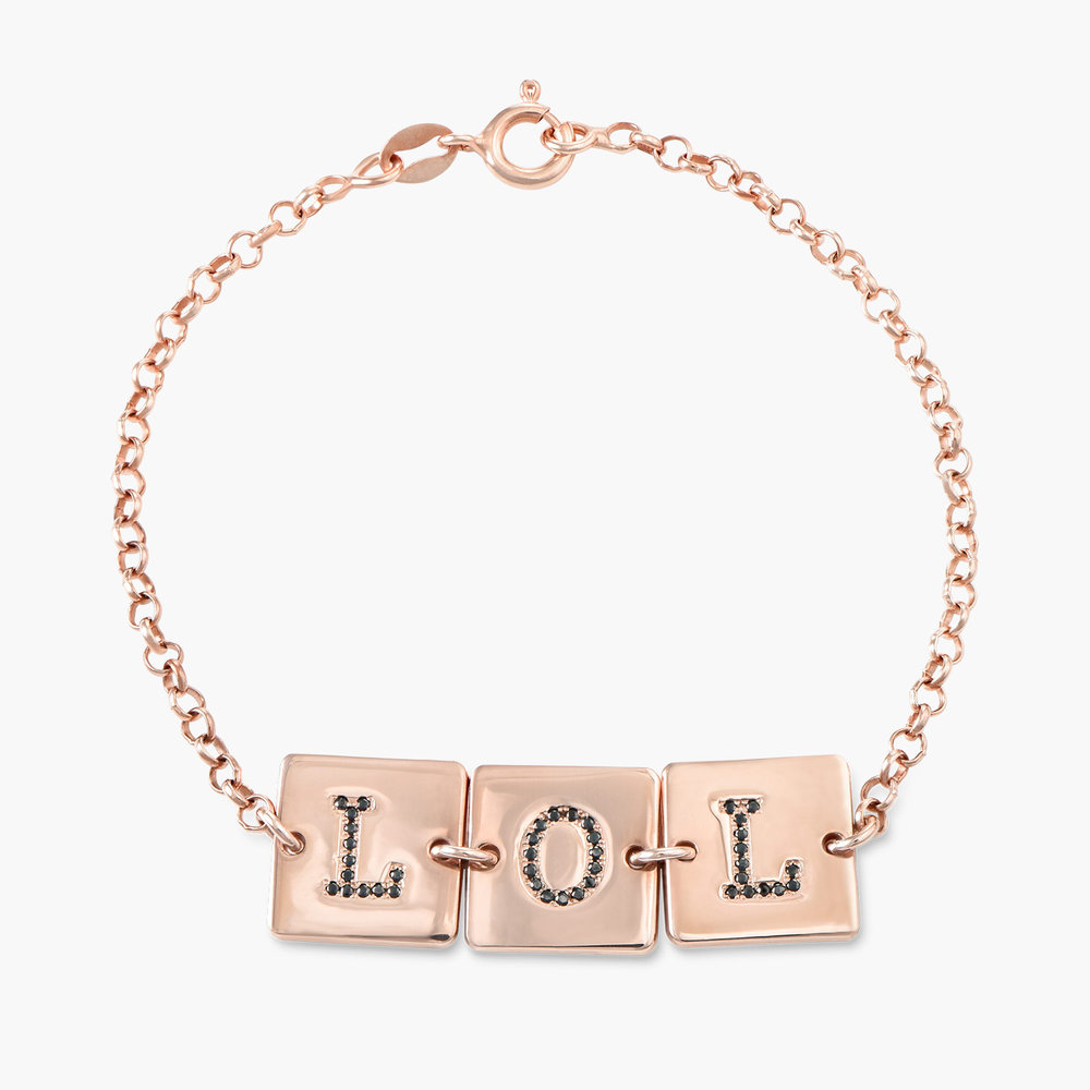 Cube Letter Bracelet with Cubic Zirconia - Rose Gold Plated