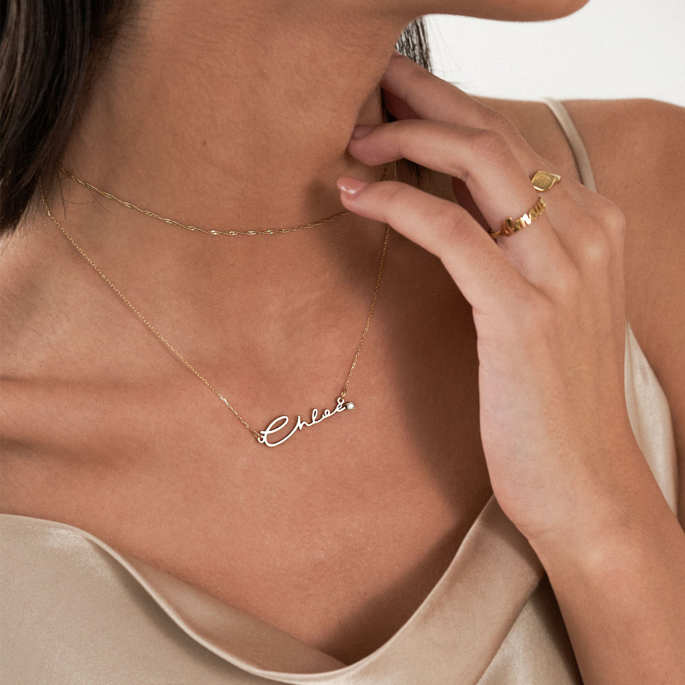 Mon Petit Name Necklace With Diamond - 10k Solid Gold - 2 product photo