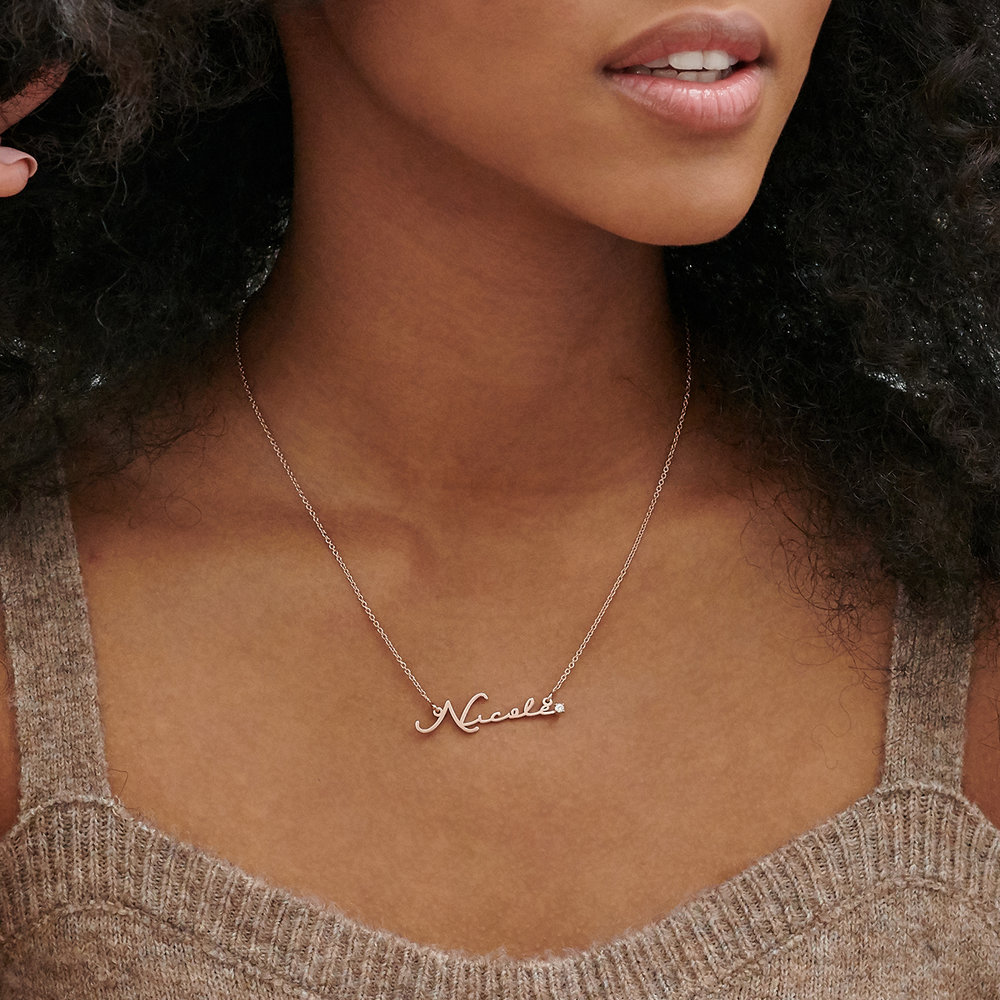 Mon Petit Name Necklace - Rose Gold Vermeil with Diamonds - 2 product photo