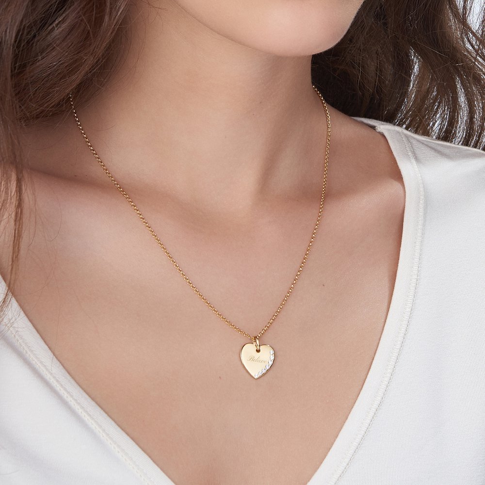 Luna Heart Necklace with Cubic Zirconia - Gold Plated - 2