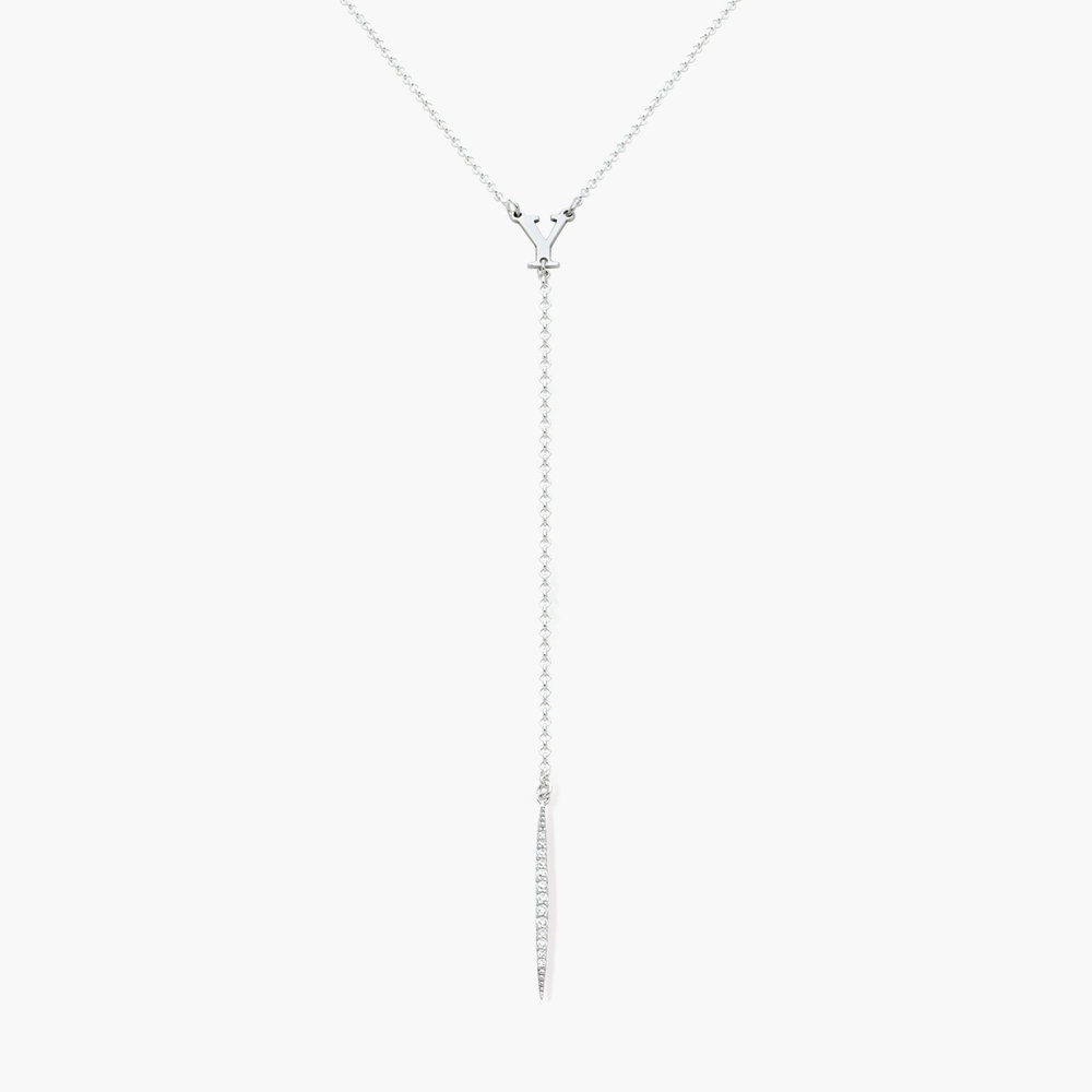 Initial Drop Necklace with Cubic Zirconia - Silver