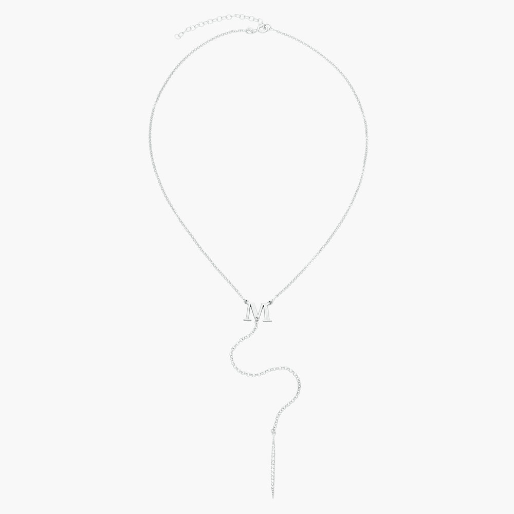 Initial Drop Necklace with Cubic Zirconia - Silver - 1