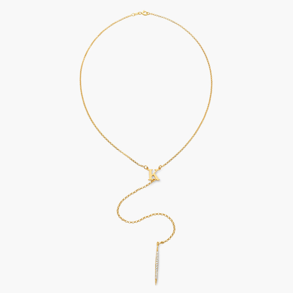 Initial Drop Necklace With Cubic Zirconia  - Gold Plated - 1