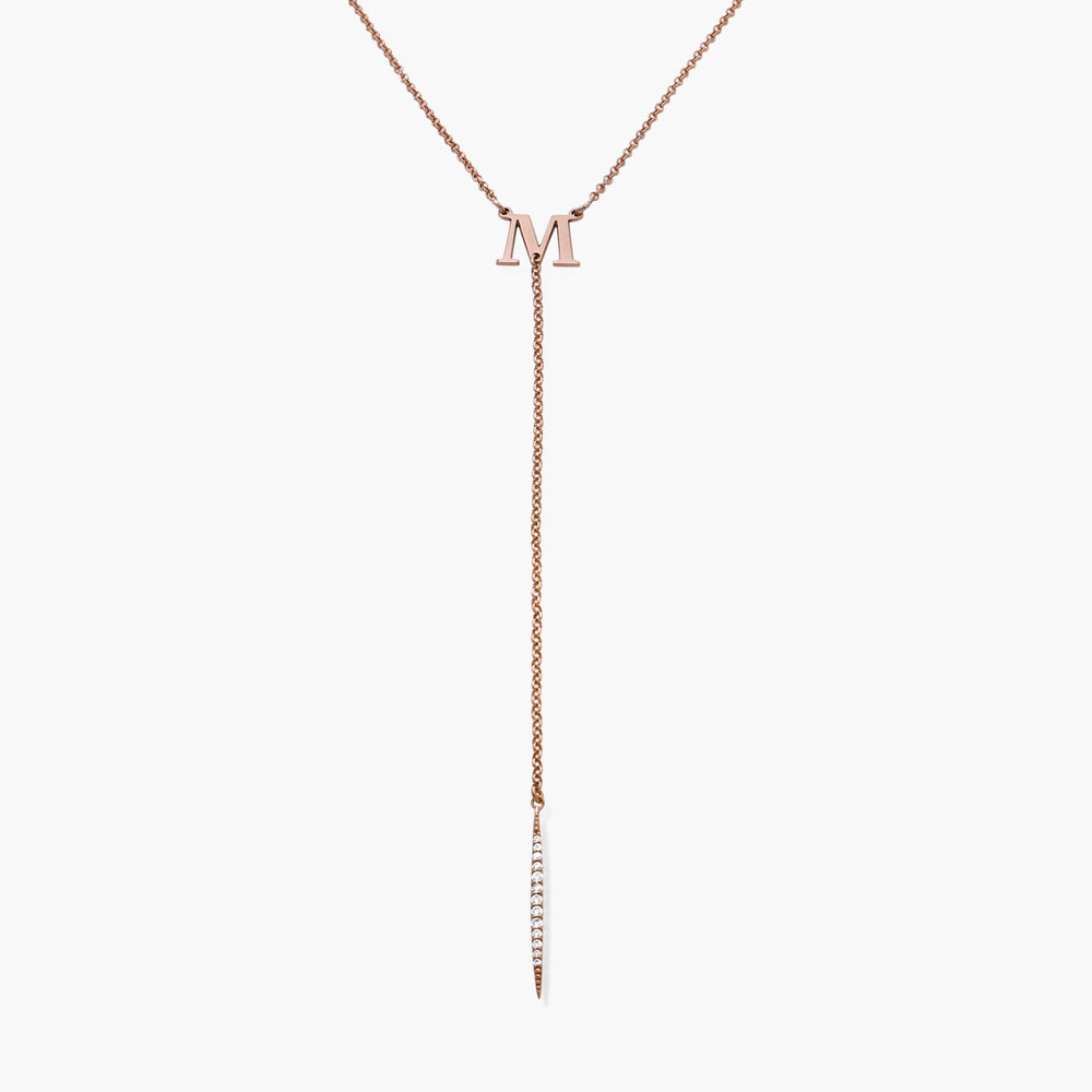 Initial Drop Necklace with Cubic Zirconia - Rose Gold Plated