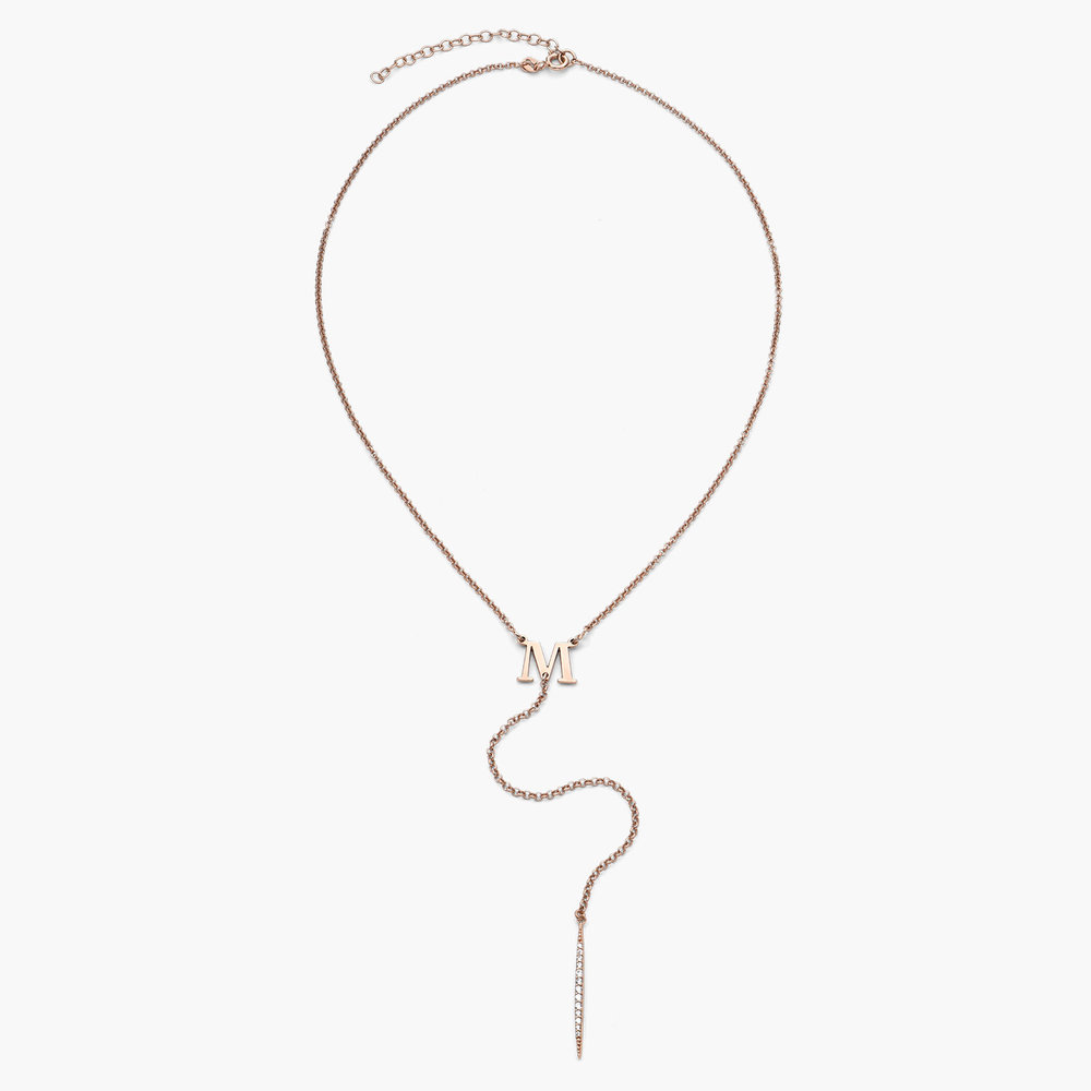 Initial Drop Necklace with Cubic Zirconia - Rose Gold Plated - 1