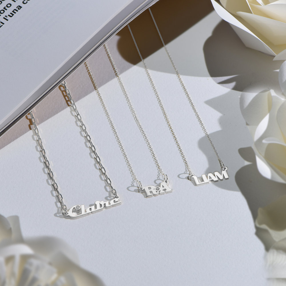 Gatsby Name Necklace – 14k Solid White Gold - 1 product photo