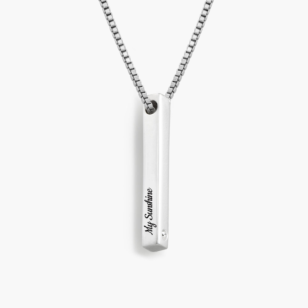Pillar Bar Necklace with Diamond - Silver