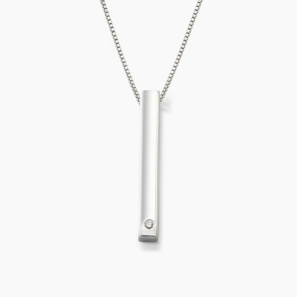 Pillar Bar Necklace with Diamond - Silver - 1