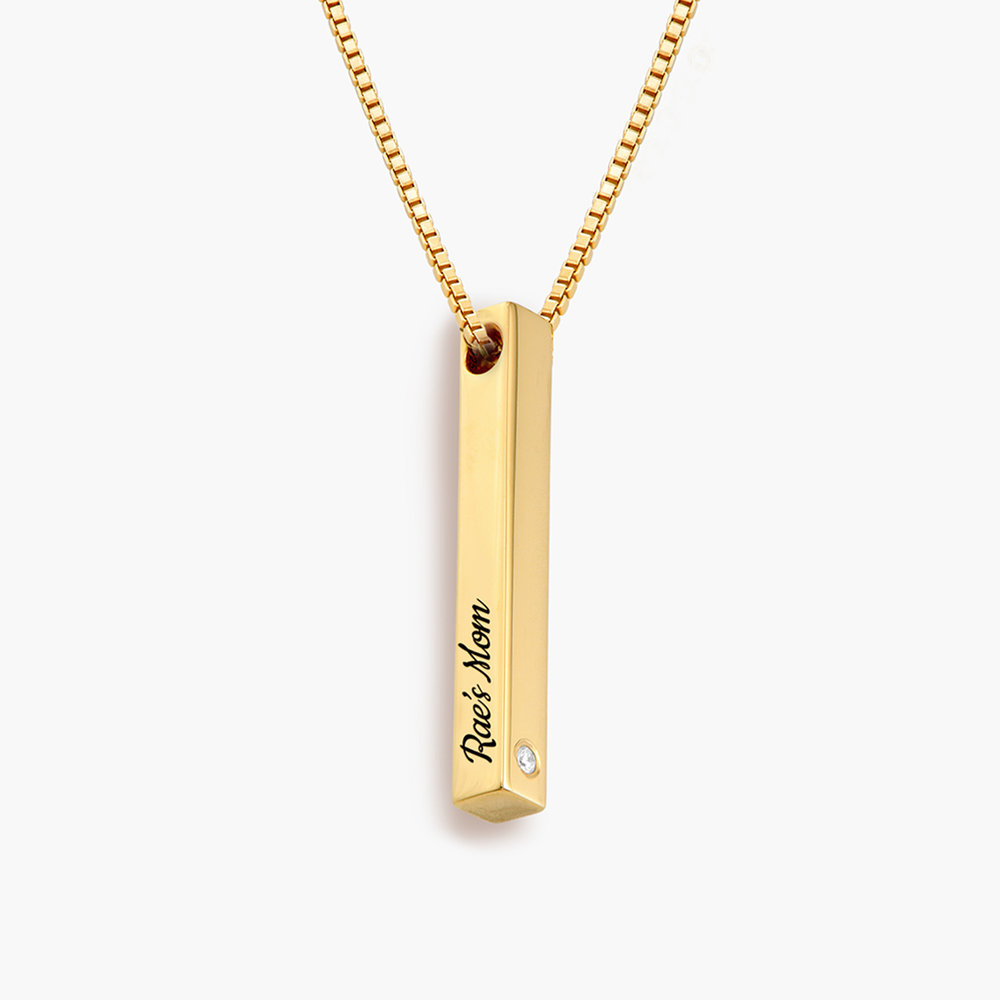 Pillar Bar Necklace with Diamond - Gold Plated
