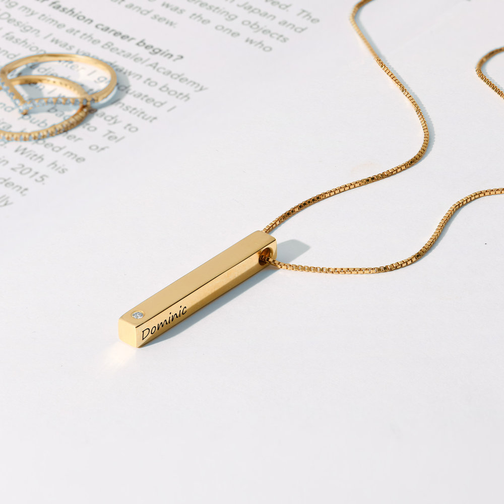 Pillar Bar Necklace with Diamond - Gold Plated - 2