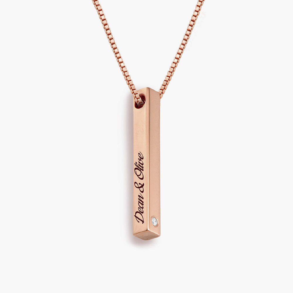 Pillar Bar Necklace with Diamond - Rose Gold Plated product photo
