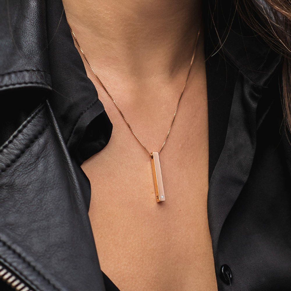 Pillar Bar Necklace with Diamond - Rose Gold Plated - 4 product photo