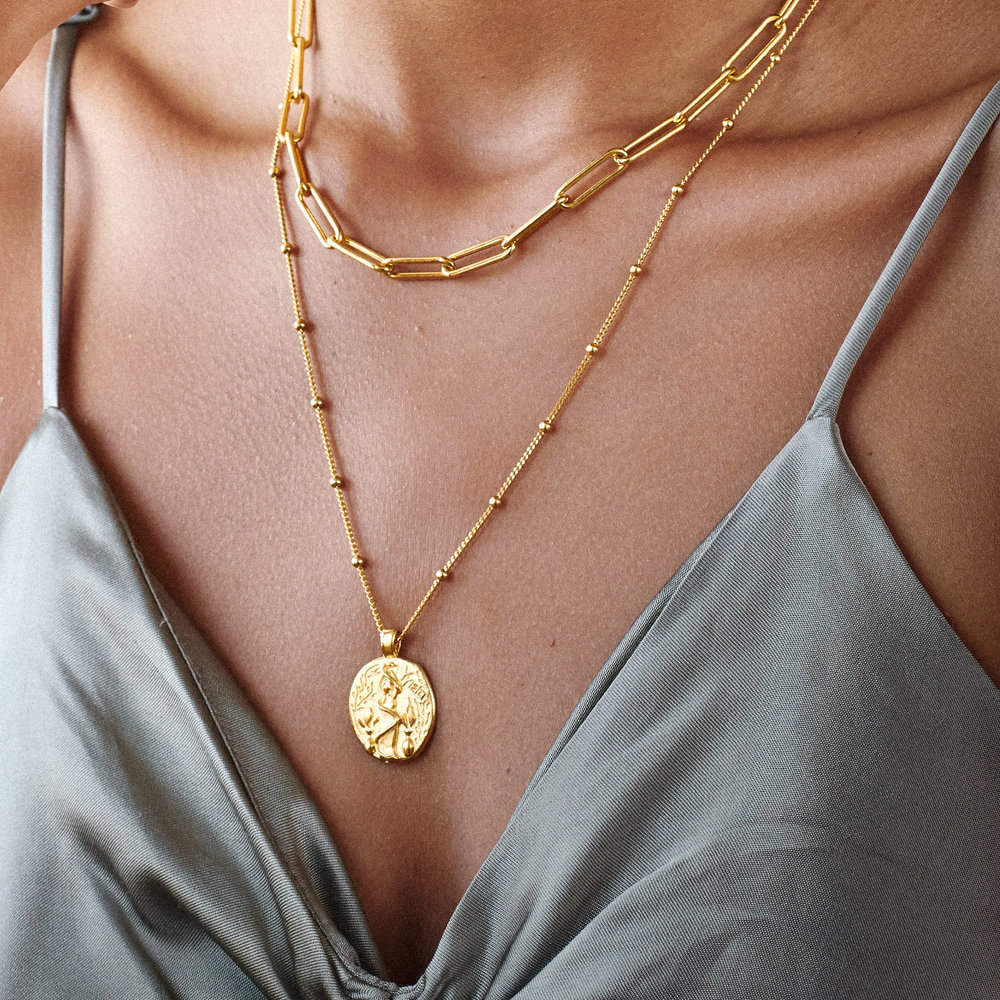 Goddess of Healing Greek Coin Necklace - Gold Plated - 2 product photo