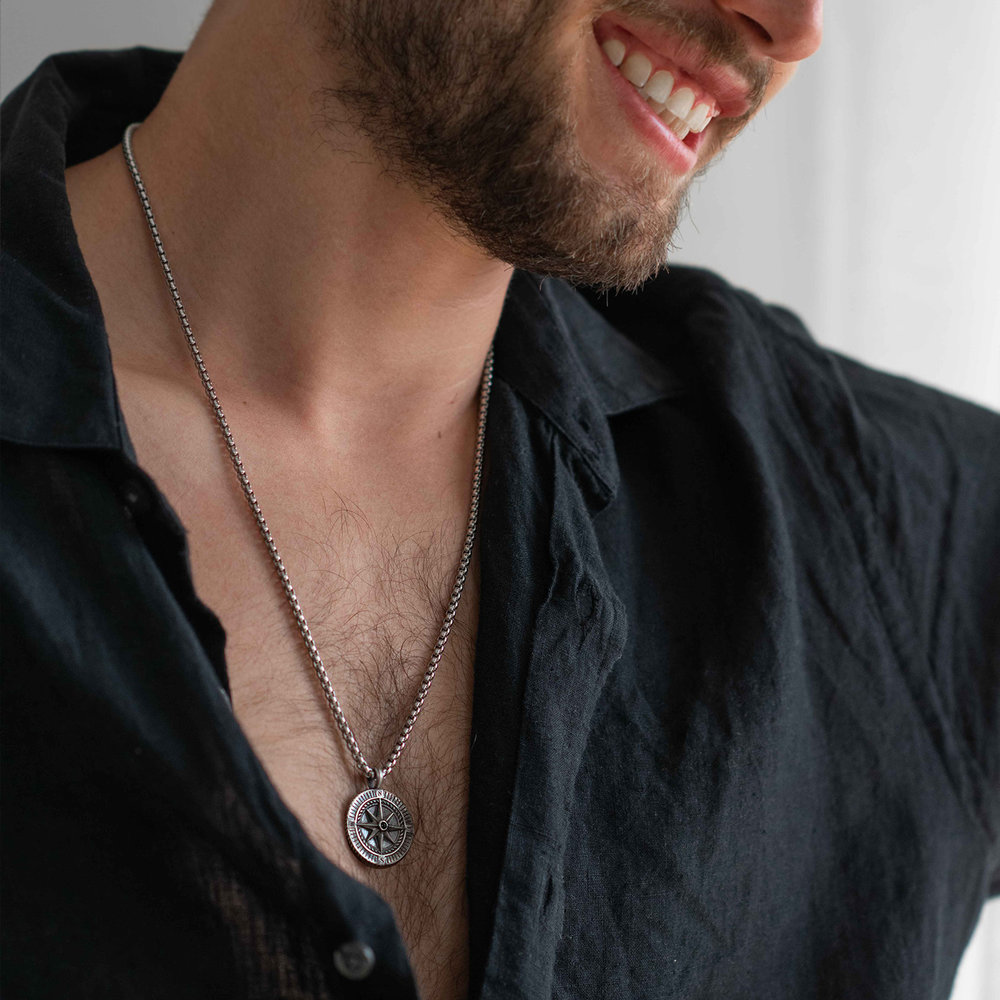 Find My Way- Men's Compass Necklace in Silver - 4