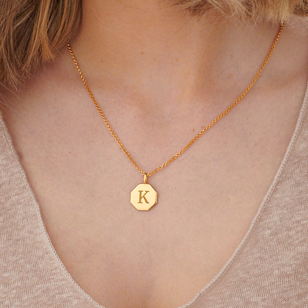 Octagon Initial Necklace - Gold Vermeil - 3 product photo