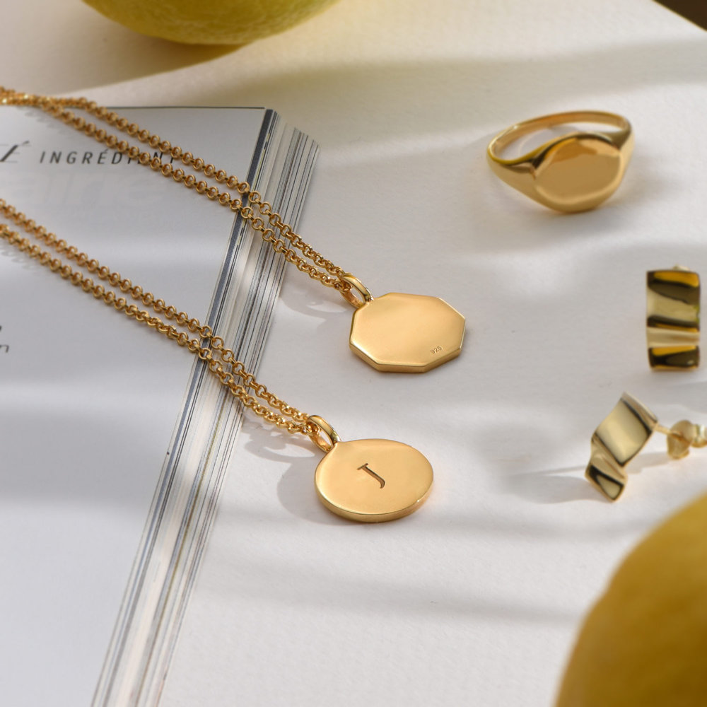 Cosette Engraved Disc Necklace - Gold Vermeil - 2 product photo