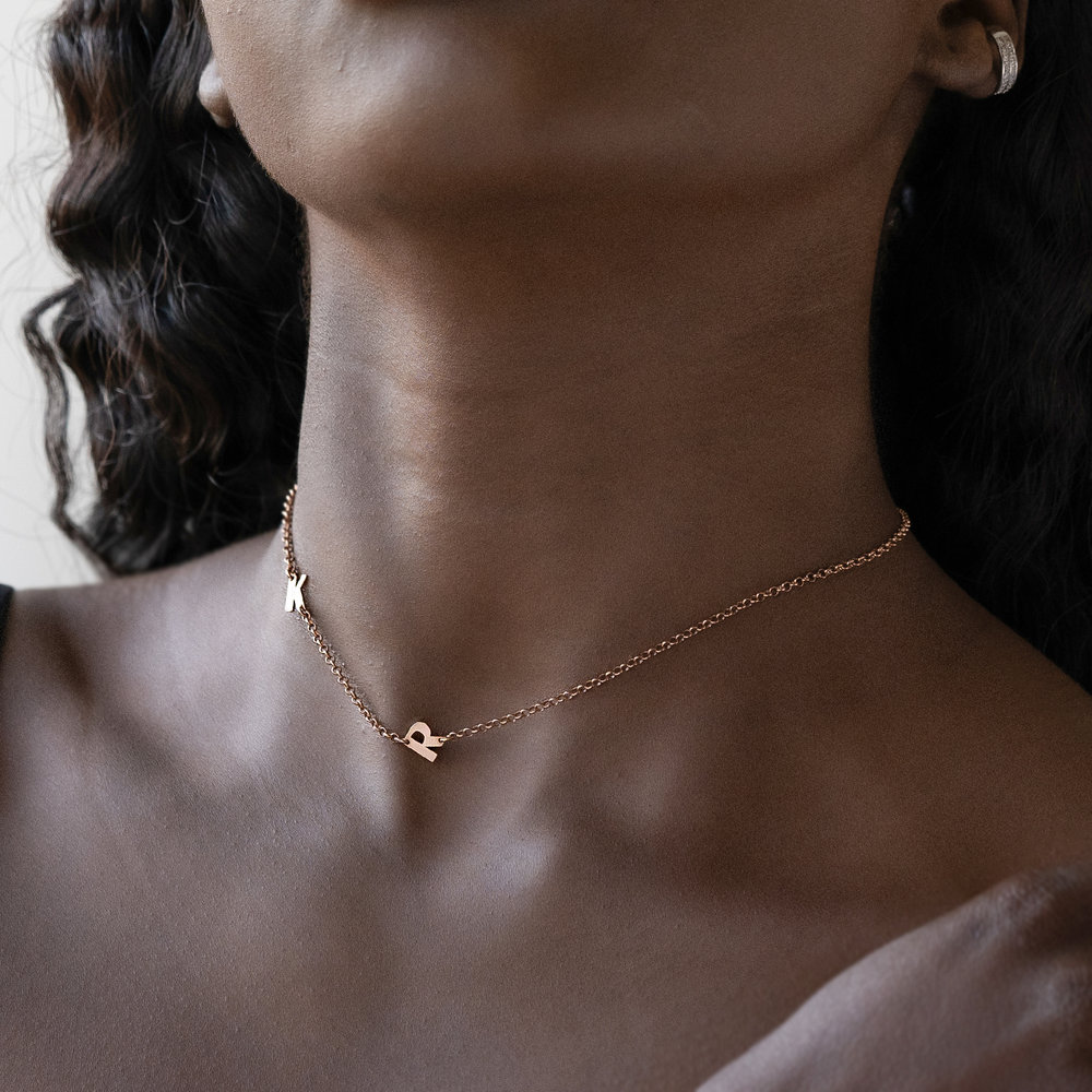 Mini Initial Choker Necklace - Rose Gold Plated - 4