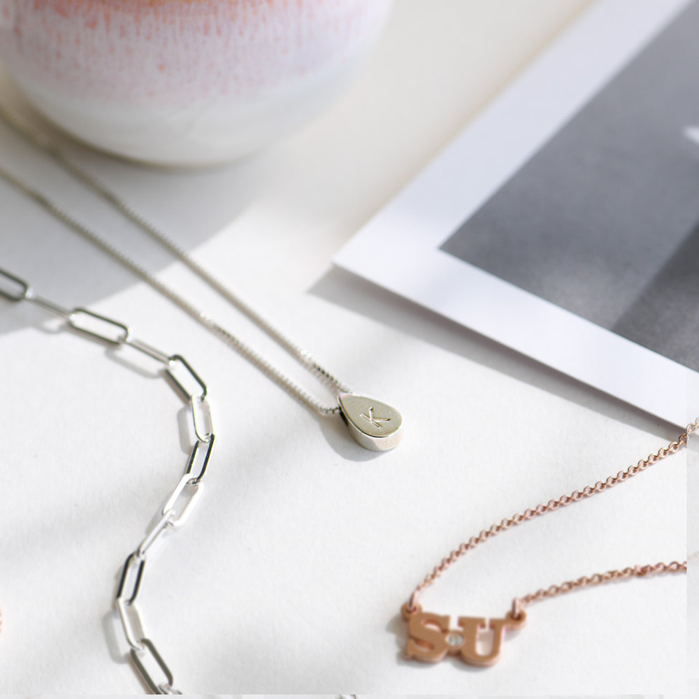 Teardrop Initial Necklace - Sterling Silver - 1 product photo