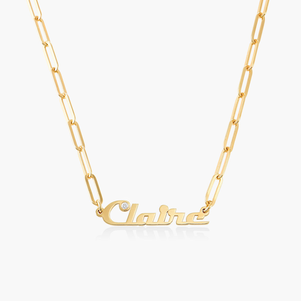 Link Chain Name Necklace with Diamond - Gold Plated
