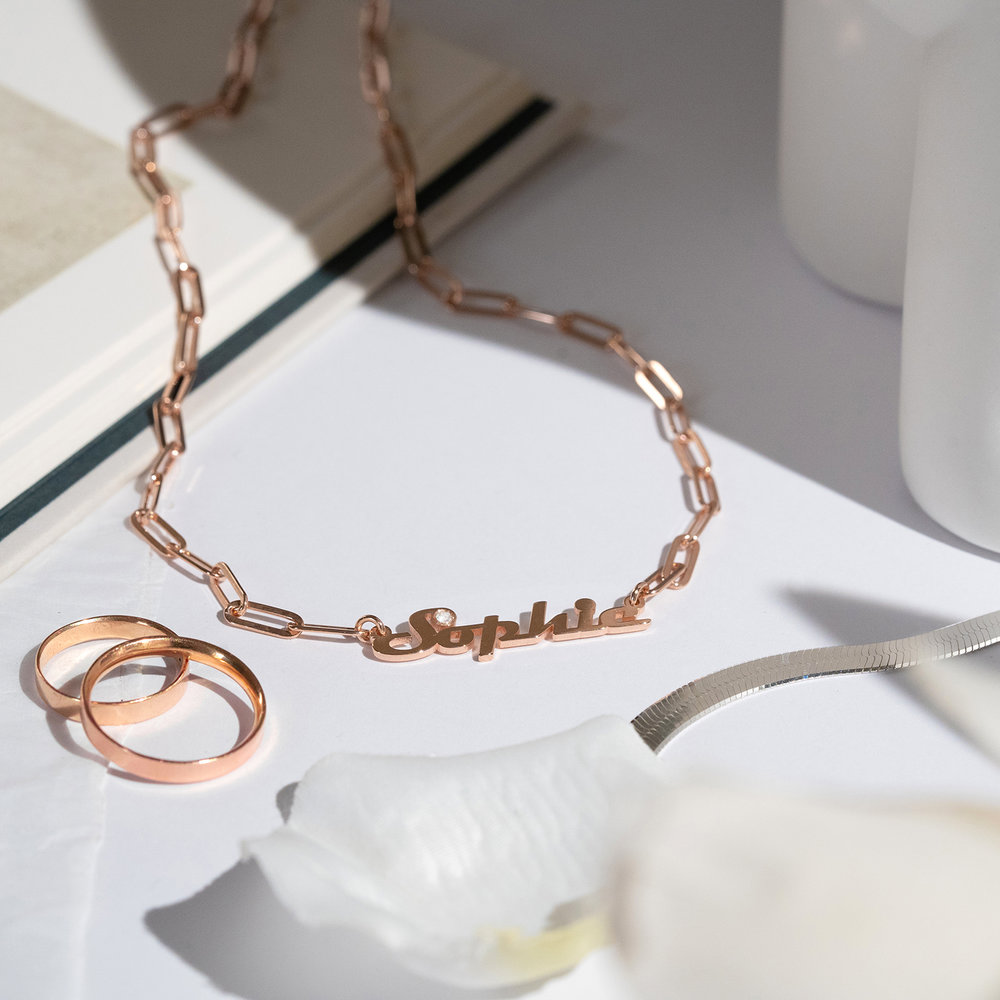 Link Chain Name Necklace with Diamond - Rose Gold Plated - 1 product photo