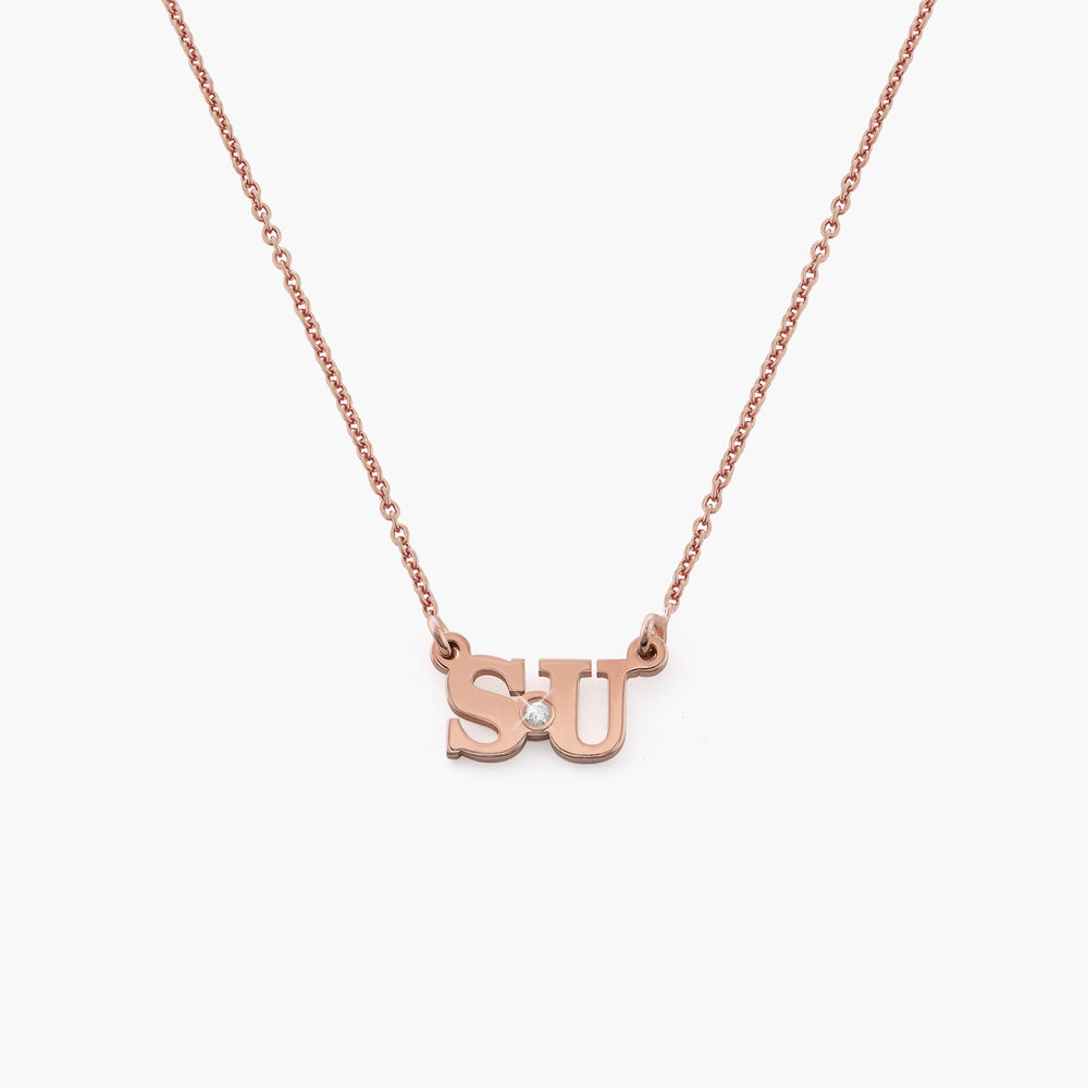 Seeing Double Initials Necklace - Rose Gold Plated with diamond