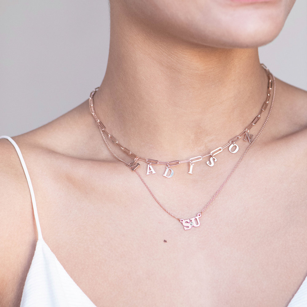 Seeing Double Initials Necklace - Rose Gold Plated with diamond - 2
