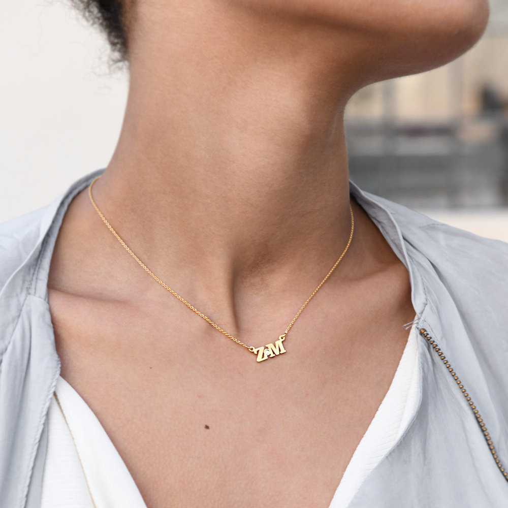 Seeing Double Initials Necklace - Gold Vermeil with diamond - 2 product photo