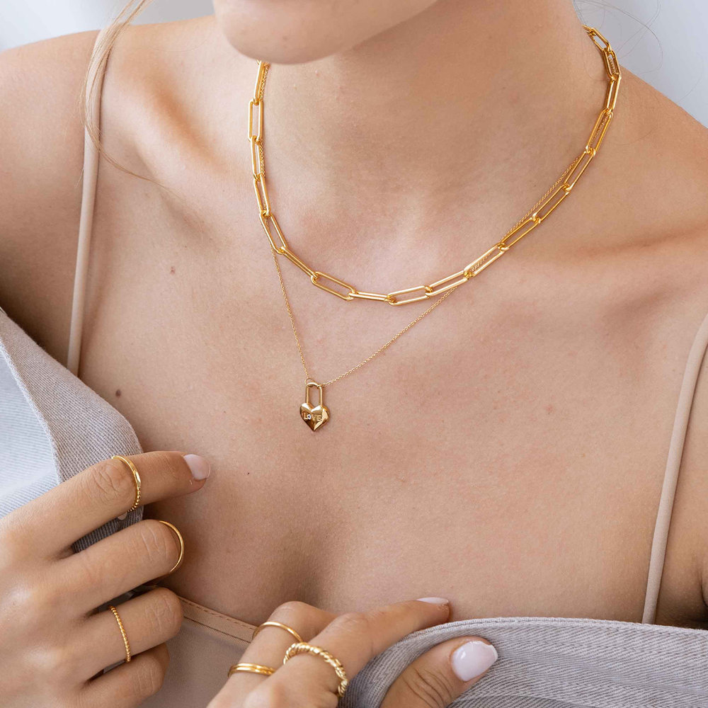Mini Love Heart Lock Necklace - Gold Vermeil - 3 product photo