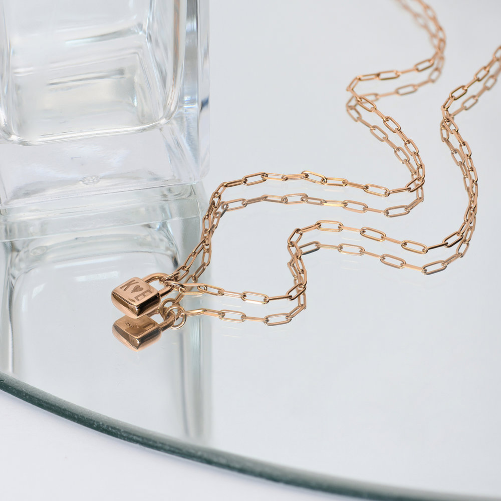 Initial Lock Necklace - Rose Gold Vermeil - 1 product photo