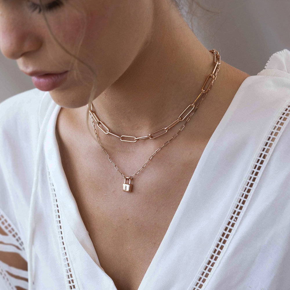 Initial Lock Necklace - Rose Gold Vermeil - 2 product photo
