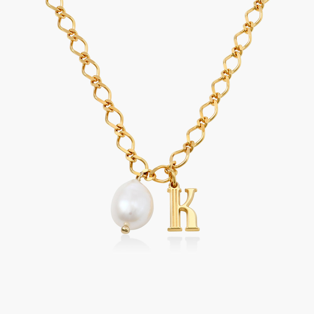 Initial Necklace with Pearl - Gold Plated
