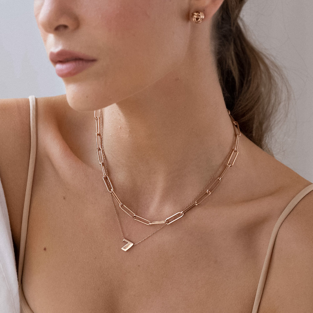 Large Paperclip Chain Necklace - Rose Gold Plating - 2